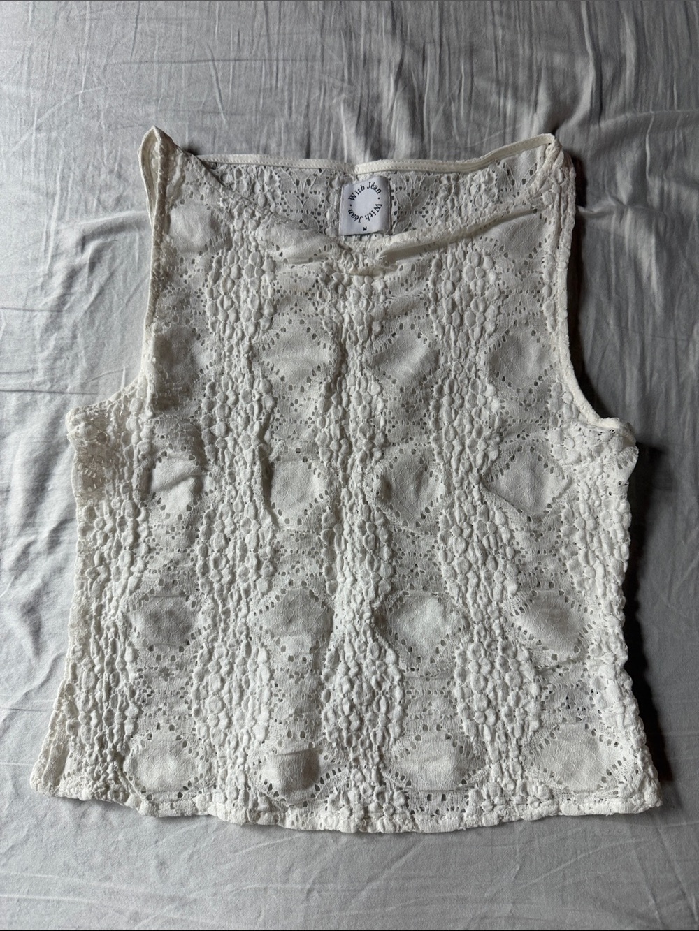 With Jean Cream Eyelet Crochet Tank Top